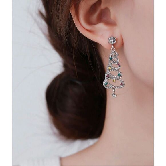 Holiday Christmas Tree Rhinestone Gem Chandelier Drop
Earrings - Picture 3 of 8